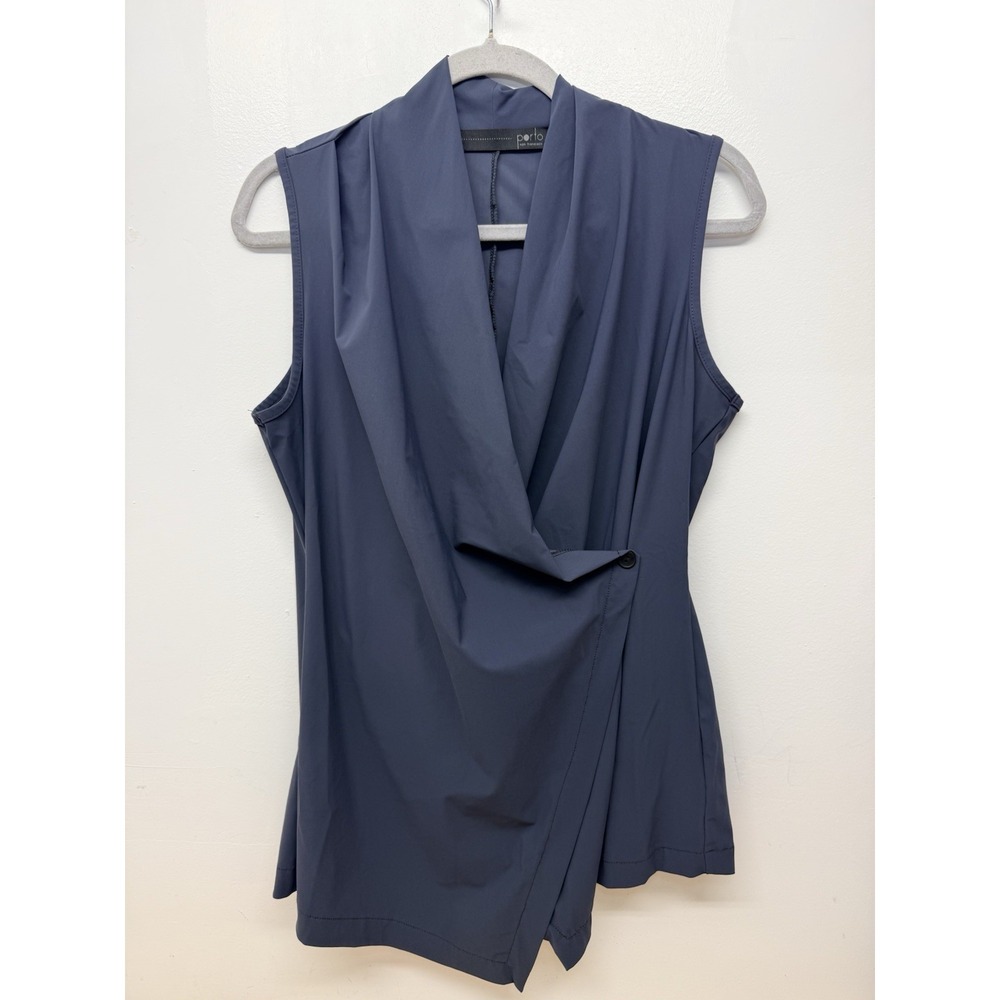 Porto San Francisco Fiona Draped Wrap Top Jet Jersey Navy Blue Size 2 #58